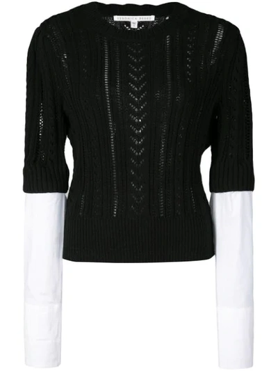 Shop Veronica Beard Shirt Cuff Knitted Top In Black