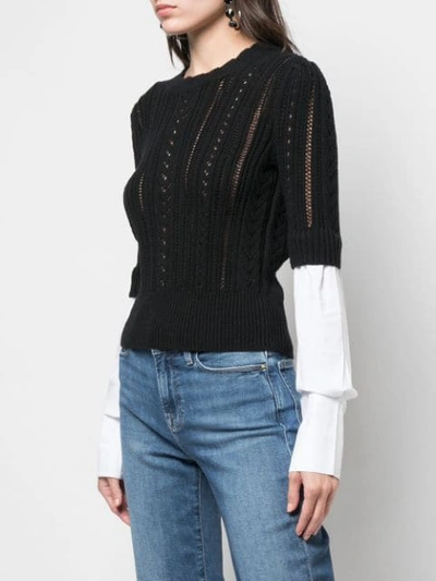 Shop Veronica Beard Shirt Cuff Knitted Top In Black