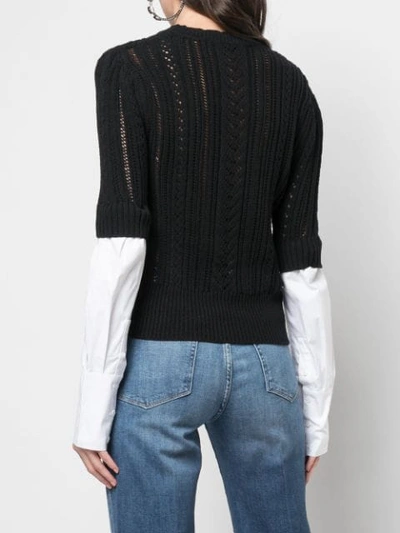 Shop Veronica Beard Shirt Cuff Knitted Top In Black