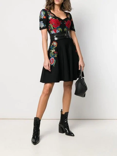 Shop Alexander Mcqueen Floral Knit Mini Dress - Black