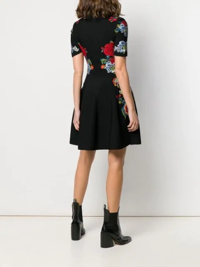 Shop Alexander Mcqueen Floral Knit Mini Dress - Black