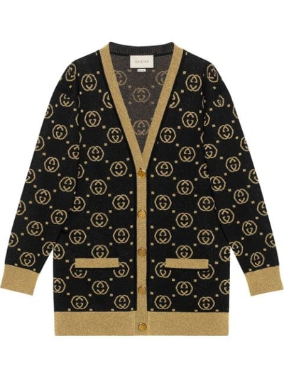 Shop Gucci Oversized Gg V-neck Cardigan In Black
