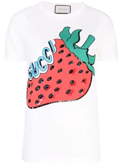 Shop Gucci Strawberry Print T-shirt In White