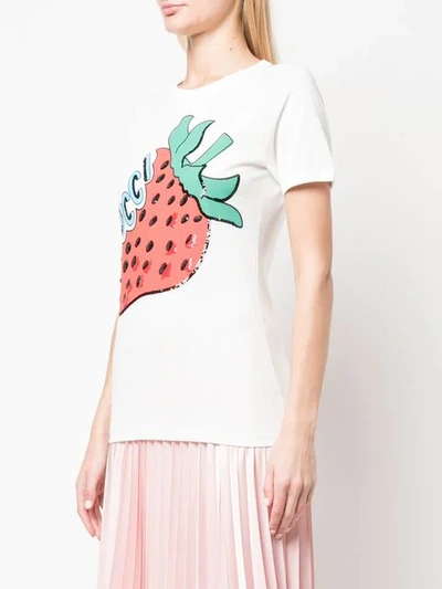 Shop Gucci Strawberry Print T-shirt In White