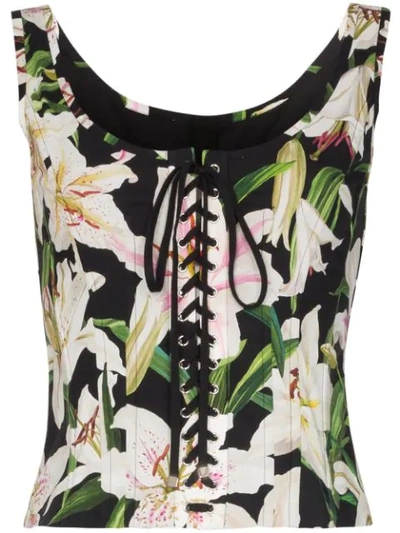 Shop Dolce & Gabbana Floral Lace-up Bustier Top In Black