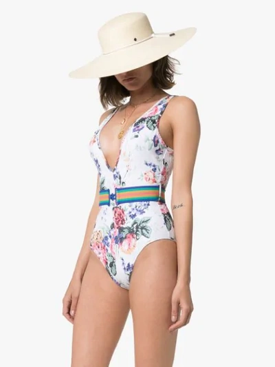 Shop Zimmermann Allia Floral Print Swimsuit In White