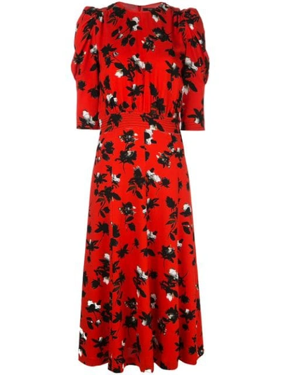 Shop Derek Lam Puff-sleeve Floral-print Dress In Red
