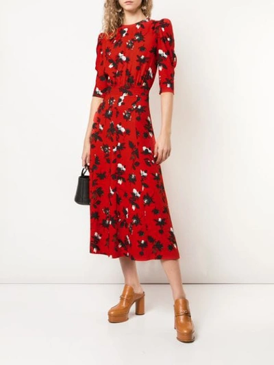 Shop Derek Lam Puff-sleeve Floral-print Dress In Red