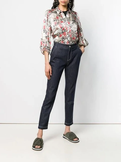 GANNI FLORAL BLOUSE - 大地色