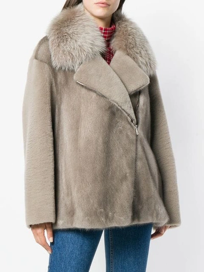 Shop Blancha Asymmetric Fur Jacket In Neutrals