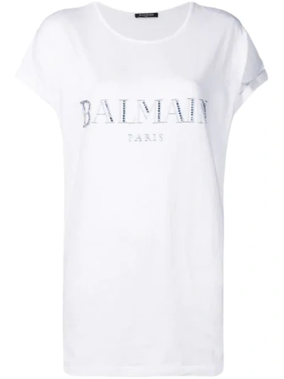Shop Balmain Embroidered Logo T-shirt In White