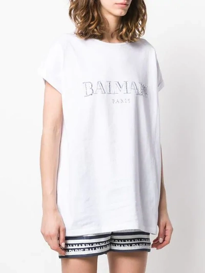 Shop Balmain Embroidered Logo T-shirt In White