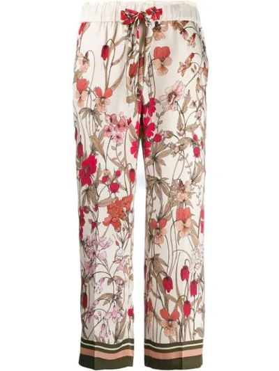 Shop Cambio Cropped Floral Trousers - Neutrals