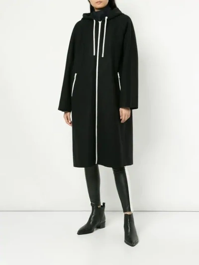 Shop Goen J Hooded Drawstring Coat In Black