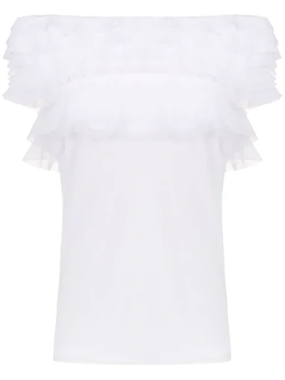 Shop Gloria Coelho Ruffled Tulle Blouse In White