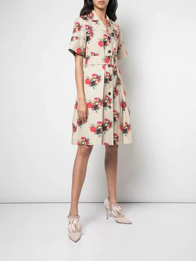 Shop Adam Lippes Floral Print Belted Dress In Brown