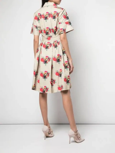 Shop Adam Lippes Floral Print Belted Dress In Brown