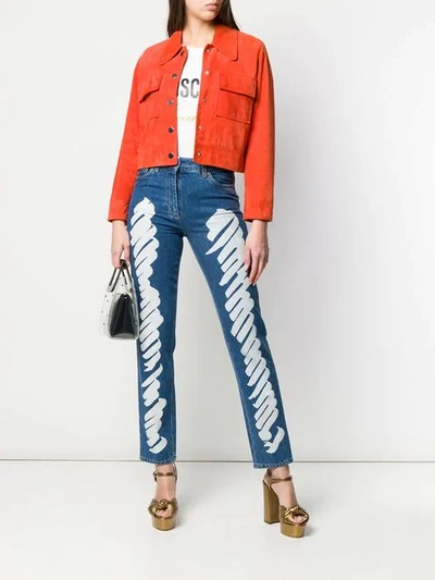 Shop Moschino Brush Stroke Boyfriend Jeans In Blue