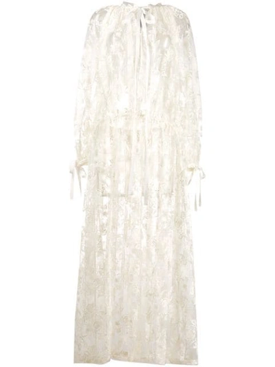 Shop Ann Demeulemeester Embroidered Sheer Maxi Dress - White