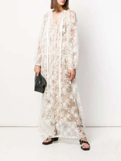 Shop Ann Demeulemeester Embroidered Sheer Maxi Dress - White