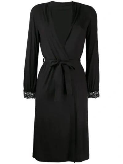 Shop La Perla Tres Souple Lace-trimmed Robe In Black