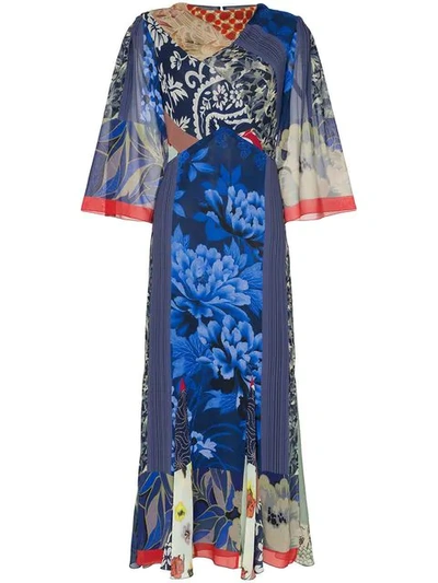 Shop Etro Silk Patchwork Midi Dress In Blue