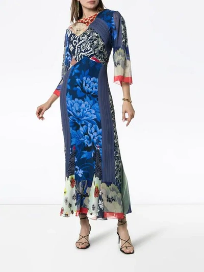 Shop Etro Silk Patchwork Midi Dress In Blue