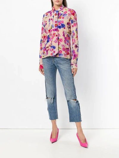 Shop Natasha Zinko Pussy Bow Floral Blouse In Pink
