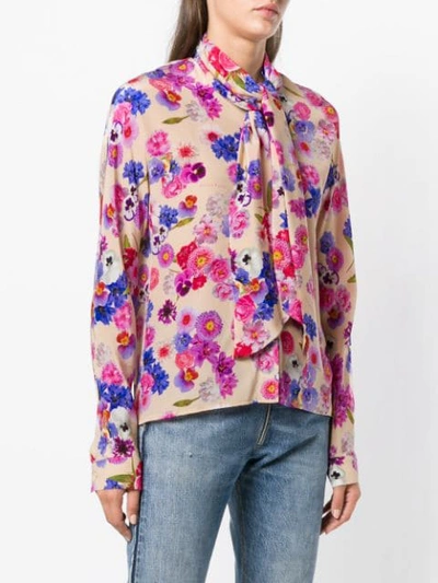 Shop Natasha Zinko Pussy Bow Floral Blouse In Pink