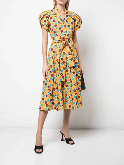 Shop Lhd Floral Print Midi Dress In Yellow