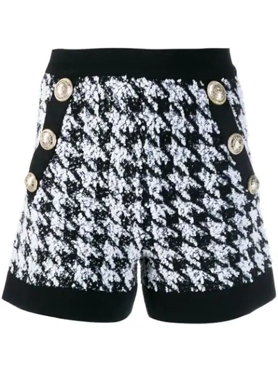 Shop Balmain Houndstooth Tweed Shorts In Black
