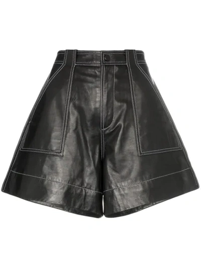 Shop Ganni High-waisted Shorts In Black