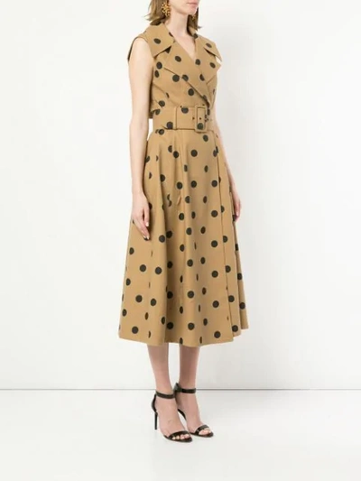 Shop Oscar De La Renta Sleeveless Polka Dot Wrap Dress In Brown