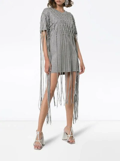 Shop Area Crystal-embellished Net T-shirt Dress In Grey