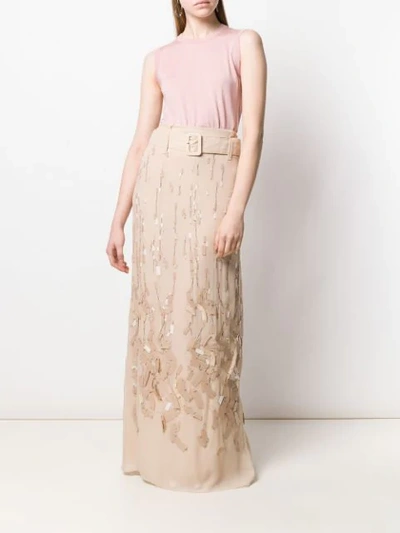 Shop Prada Embellished Maxi Skirt In Neutrals