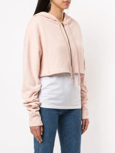 Shop Alo Yoga Cropped Zipped Hoodie In Pink