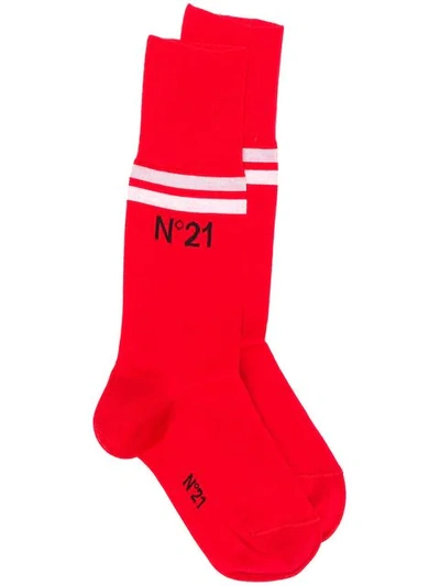 Nº21 条纹针织袜 - 红色