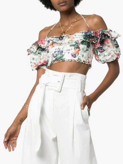 Shop Zimmermann Allia Floral Off-the-shoulder Top In Multicolour