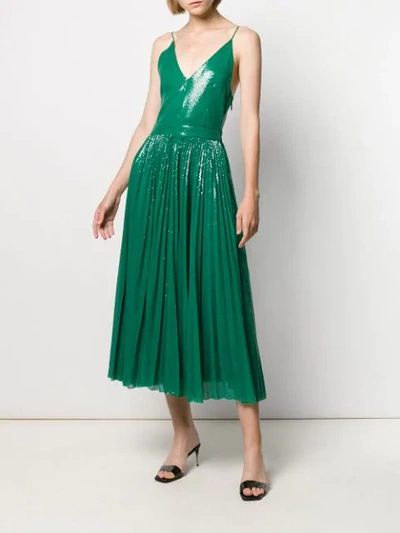 Shop Msgm Sequined Pleated Dress In Green