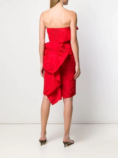 ALEXA CHUNG RUCHED STRAPLESS DRESS - 红色