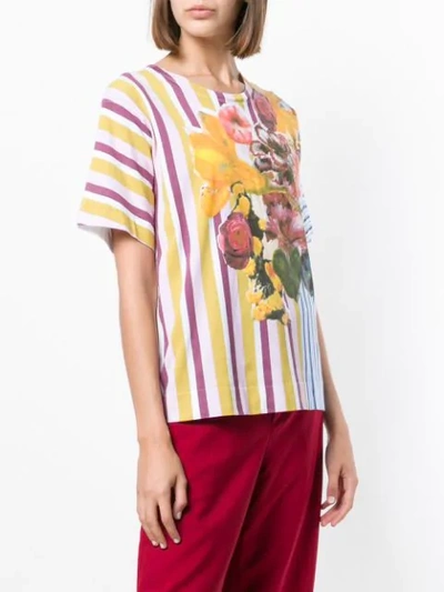 Shop Marni Floral Striped T-shirt In White