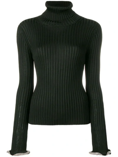 Shop Alexander Wang Crystal Embellished Cuffs Jumper In Black/001