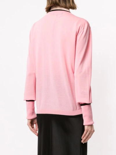 Shop Rochas Black Trim V-neck Cardigan - Pink