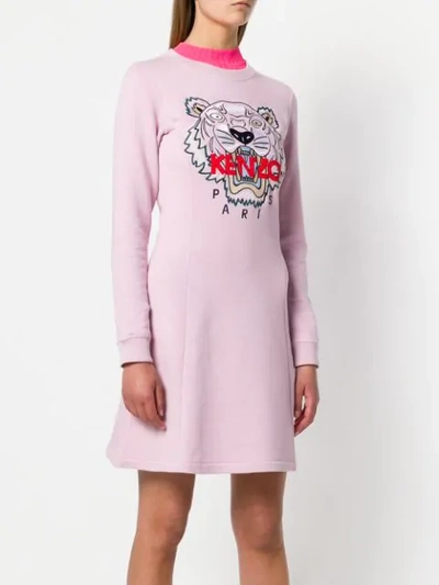 Shop Kenzo Tiger Embroidered Dress In 33 Pastel Pink