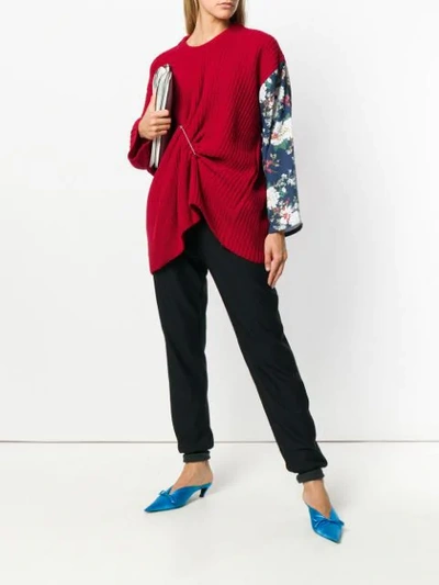Shop Act N°1 Floral Sleeve Draped Sweater In Red