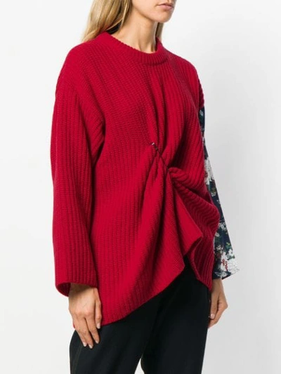 Shop Act N°1 Floral Sleeve Draped Sweater In Red
