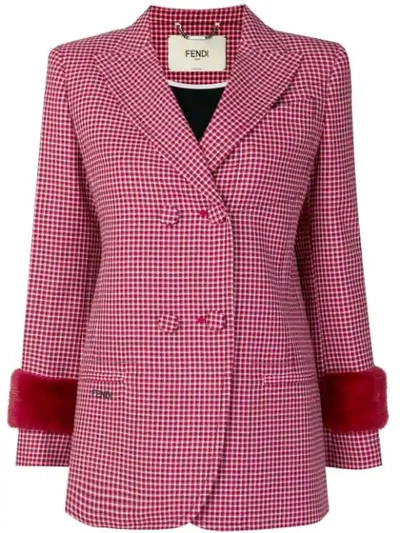 Shop Fendi Check Double-breasted Blazer - Red