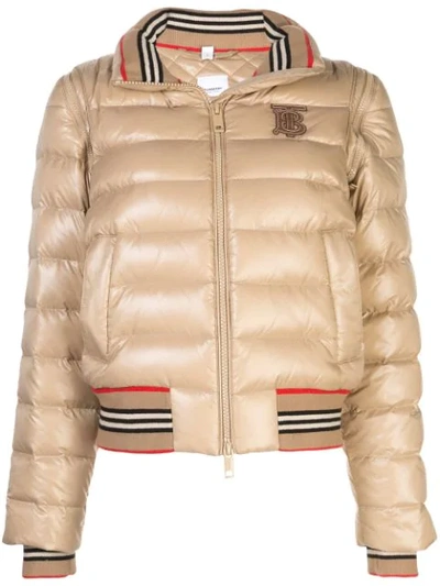 Shop Burberry Detachable Sleeve Icon Stripe Puffer Jacket In A1366 Honey