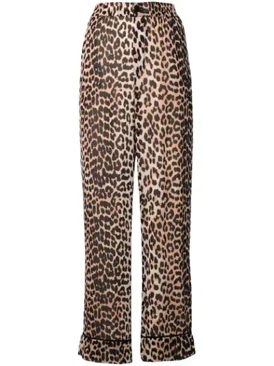 Shop Ganni Leopard Print Straight Trousers In Neutrals