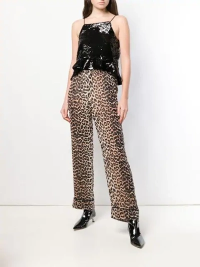 Shop Ganni Leopard Print Straight Trousers In Neutrals